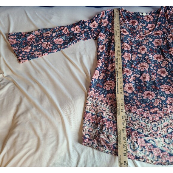 Billabong Basking Sun Boho Floral Mini Dress Bell Flutter Sleeve Beachy Sz S - Picture 13 of 16